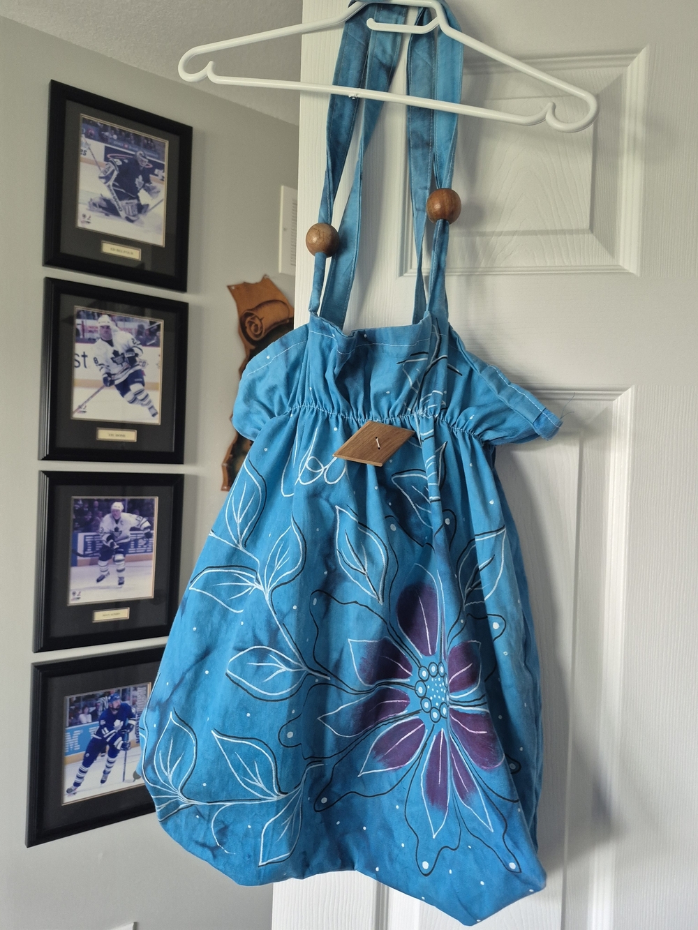 Blue Floral Tote Bag - Lightweight Cotton Shoulder Bag